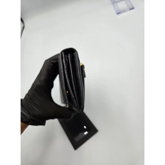 PRADA Black Saffiano Leather Wallet On Chain Flap Card Holder Clutch - Picture 9 of 14